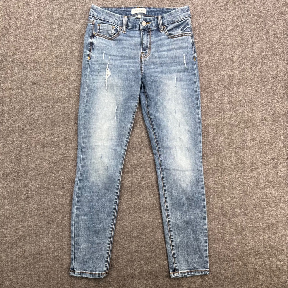 Studio Blue Womens Distressed Skinny Jeans Medium Wash Size 27 Slim Fit Denim